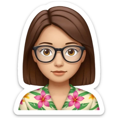Hawaii female with fair skin. Shoulder length straight brown hair. Brown eyes with glasses. sticker
