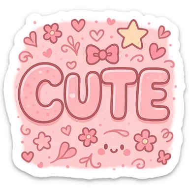 the word 'cute' in a creative, pink-themed style sticker