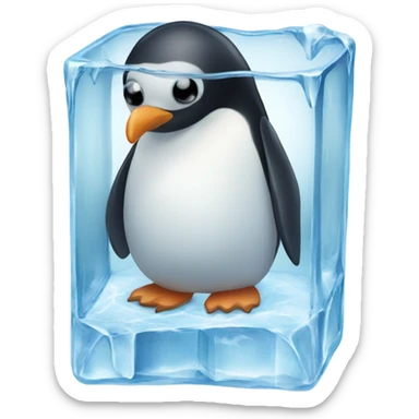 Penguin frozen in ice cube form looking dumb sticker