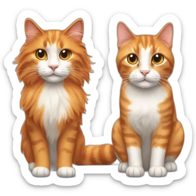 Long-haired, calico cat next to an orange tabby cat sticker