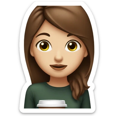 brown hair green eyes girl with coffee and chocolate muffin  sticker