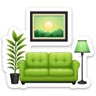 living room in ios emoji style

no TV, and make the couch a light green color

there is a lamp on one side and one plant on the other side sticker