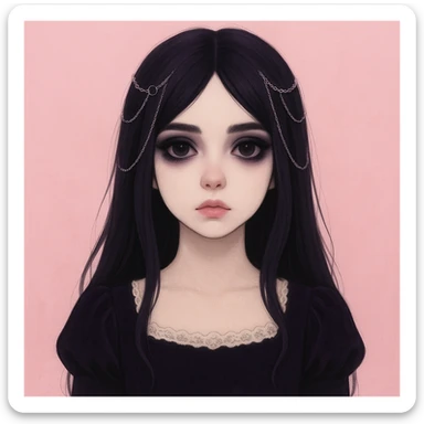 Make this pastel goth profile picture more goth, keep it cute, expressive, and minimal, in the style of imagen-4-fast-KaUtLiSA10F. Enhance goth elements with subtle dark tones and pastel goth aesthetics while maintaining cuteness and expressiveness with minimalistic design. sticker