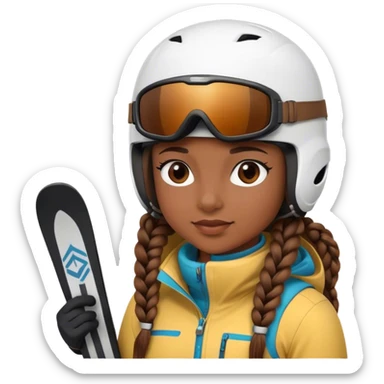 girl with brown braids and a ski helmet and ski goggles  sticker