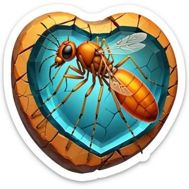 3D render of Amber Mosquito, embedded in a chunk of rough sedimentary rock, cracked stone texture, ancient fossil aesthetic, trapped inside a glowing translucent orange amber gem, matte dry finish, Apple emoji style, isolated on white background --v 6.0 sticker