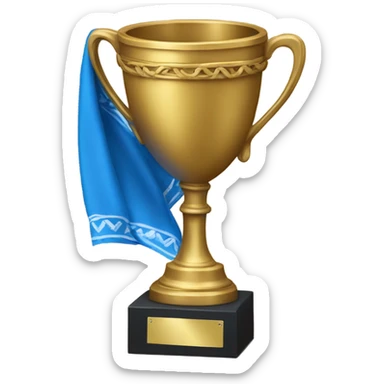 a trophy with a blue bandana around it sticker