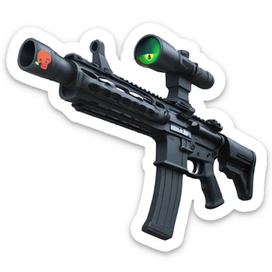 Modified Ar15 with laser scope and stick handle sticker