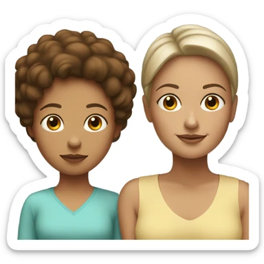 White mom with brown daughter relaxing  sticker