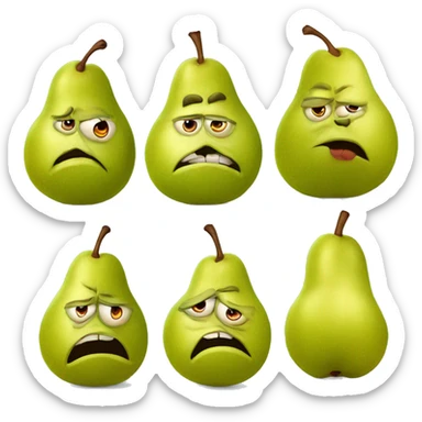 old grumpy pear, fruit with funny ugly face with wrinkles and big belly sticker