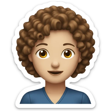 White women with the brown curly hair and blue eyes work at the laptop  sticker