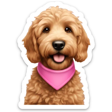 Mini brown female golden doodle with pink collar giving kiss sticker