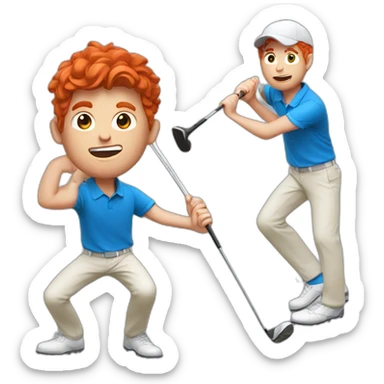 Red hair guy with blue shirt hitting a golf ball sticker