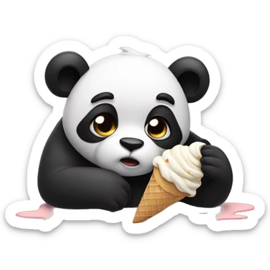 Sad panda who dropped ice cream cone on ground sticker