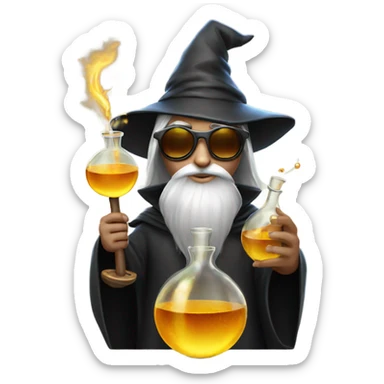 Young wizard mixing potions while wearing sunglasses sticker