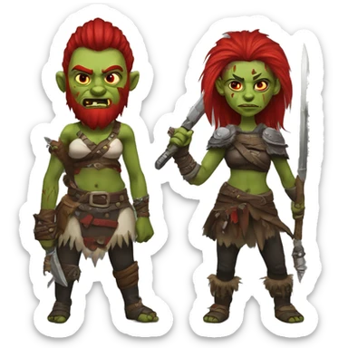 Berserker orc woman with red beard & red mohican with weapon sticker