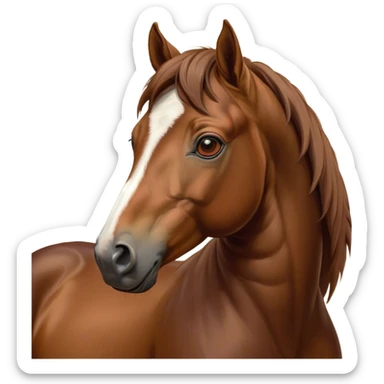 Cinematic Noble Brown Welsh Pony Portrait Emoji, Poised and sturdy, with a well-muscled build draped in a rich, chestnut-brown color, expressive eyes and a gracefully refined head with a gentle, noble profile, Simplified yet sharp and sophisticated features, highly detailed, glowing with a warm, earthy glow, high shine, intelligent and resilient, stylized with an air of pastoral elegance, focused and determined, soft glowing outline, capturing the essence of a watchful and confident brown Welsh pony that appears ready to gallop out of the screen with effortless strength! sticker