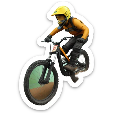 Dirt jump biker der über einen Sprung springt im Wald sticker