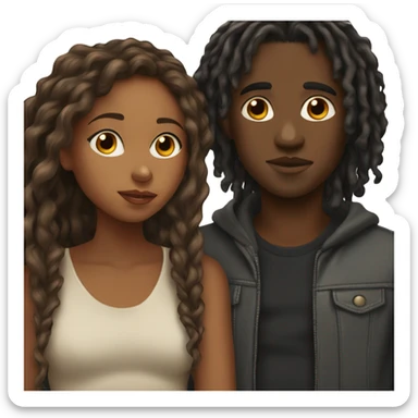 Brown girl with wavy hair kissing black boy who has dreads  sticker
