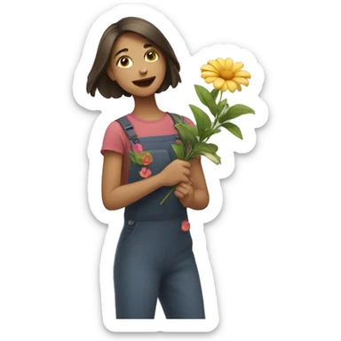 A girl catching a flower sticker