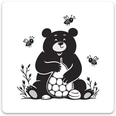 bear eating honeycomb with bees flying around sticker
