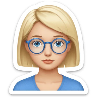 woman with short blonde haire, blue eyes and blue round glasses sticker