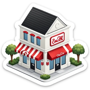 Chick-fil-a exterior, isometric dollhouse-style, realistic sticker
