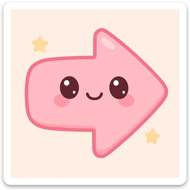 Edit the arrow to point to the right and add a cute kawaii face inside the arrow. Maintain the bubbly pink kawaii style with soft, rounded shapes and adorable facial features. sticker