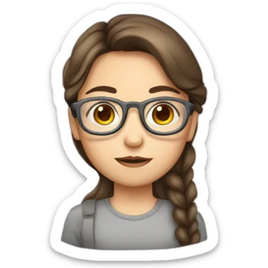 Sick girl brown hair grey eyes thermometer in the mouth glasses with thin border on the eyes sticker