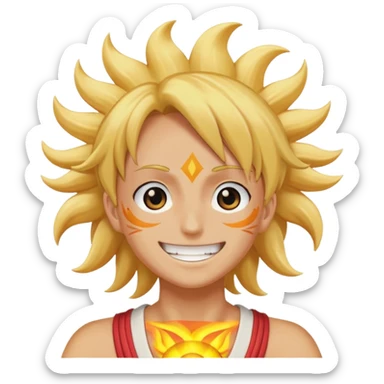 Sun God Nika from One Piece, bright and cheerful, simple facial features, golden hair, wide smile, energetic pose sticker