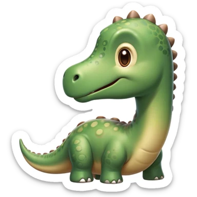 Cinematic Cute Brontosaurus Portrait Emoji, Head tilted playfully with a gentle smile, featuring a charming, massive form with an elongated neck and a small, endearing head adorned with bright, curious eyes, Simplified yet irresistibly adorable features, highly detailed, glowing with a warm, inviting prehistoric glow, high shine, affectionate and lively, stylized with a touch of whimsical ancient charm, soft glowing outline, capturing the essence of a playful Brontosaurus that seems as if it could amble out of the screen into your arms! sticker