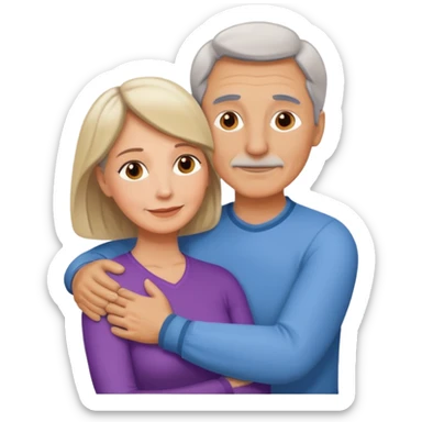 Mature tan Man and mature white woman hug love sticker