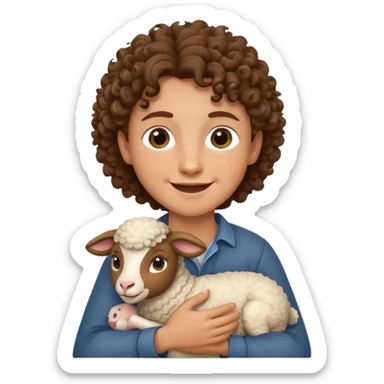 ["Medium-skin shepherd with curly brown hair, holding a lamb."] sticker