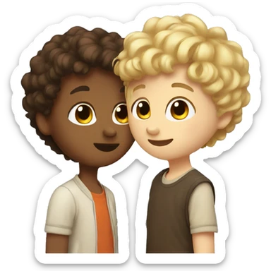 Girl with short blonde hair kiss boy with brown curly hair  sticker