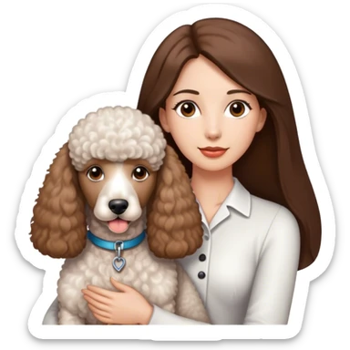 Long straight brown hair brown eyes beautiful women and white standard poodle you're holding sticker