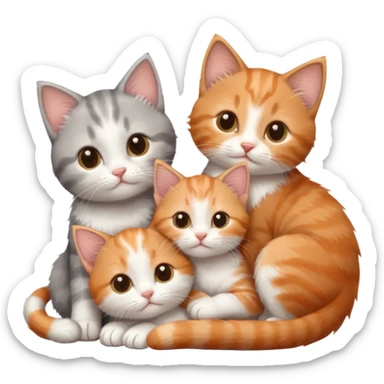3 tiny kittens cuddling together all different colours, the first one is grey and white, the second is ginger and white and the third is brown tabby and white sticker
