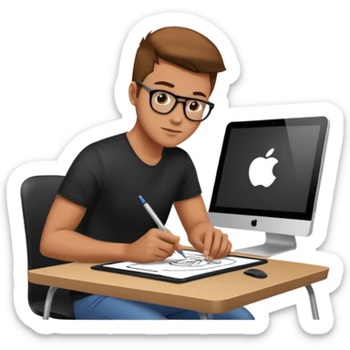 designer drawing in a digital table with his computer sticker