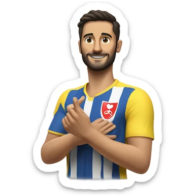 I'm honing a description of Arda Güler's goal celebration, noting his right hand on his chest and his left hand raised, mirroring the specified gesture. This aligns perfectly with known details. sticker