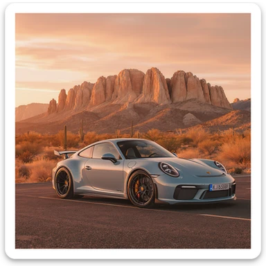 A modern desert mountain, wallpaper, modern, porsche 911, sunset, arizona desert sticker