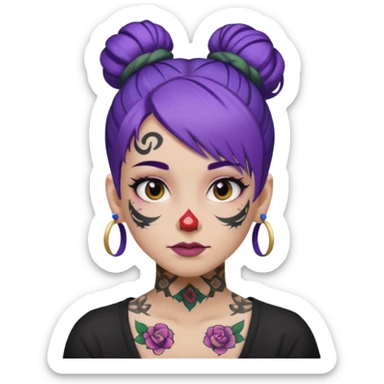 purple hair bun and lots of face tattoo sticker