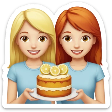 Blonde haired girl with red haired girl with lemon cake sticker
