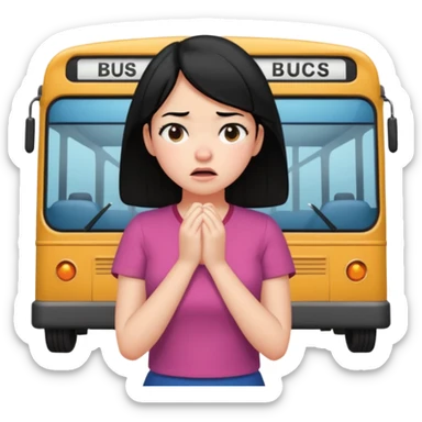 girl with black hair in short sleeves frustrated waiting for bus sticker