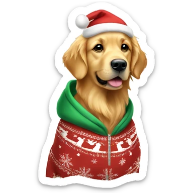 Golden Retriever wearing a Christmas hoodie sticker