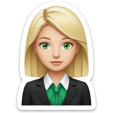 blonde real estate broker, 20 years old, green eyes, wears a cute corporate dress sticker