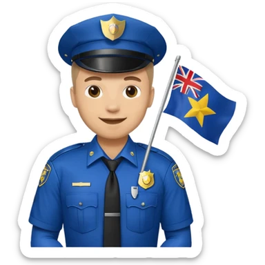 A male cop holding a Kansas flag sticker