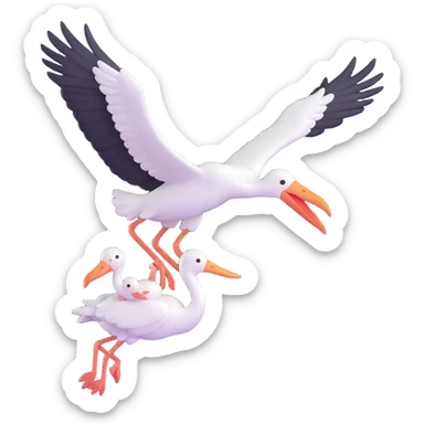 stork flying with a human baby in a bundle sticker