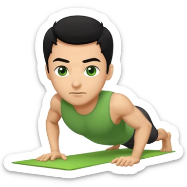 Man with black hair, green eyes doing push ups sticker