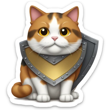 Fat calico cat with a shield  sticker