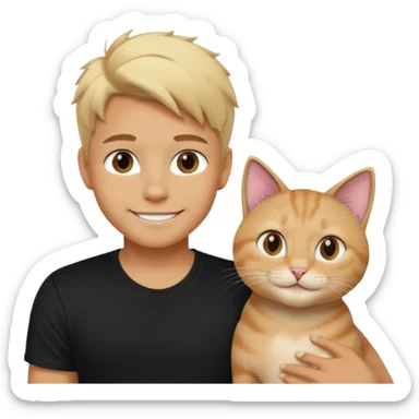 sexy boy with blonde hair and black t-shirt with cat  sticker