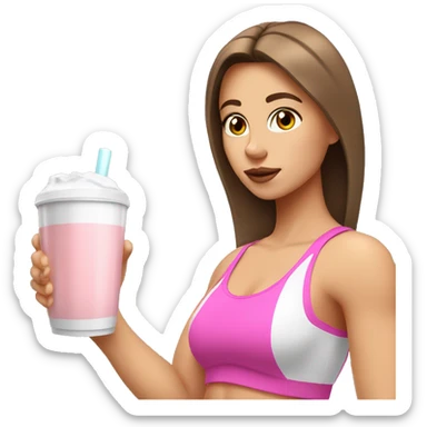 Brown haired white girl in pink croptop drinking protein shake sticker