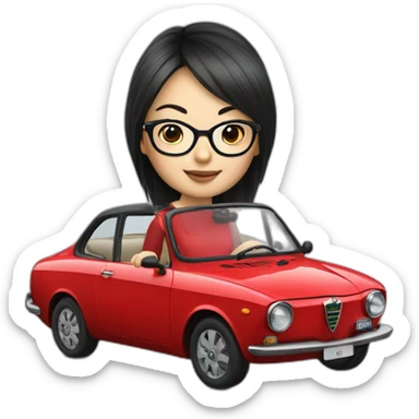 chinese girl with glasses drving red  alfa romeo sticker